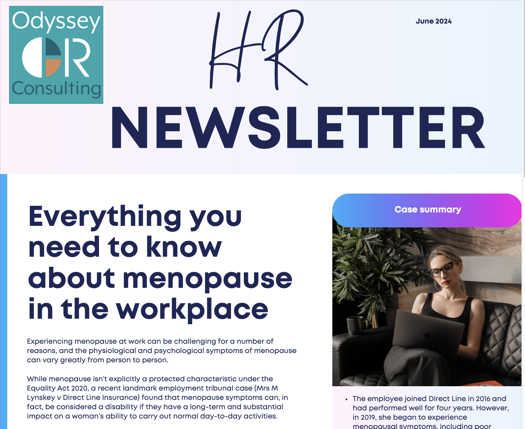 Newsletter June 2024 – What you need to know about the Menopause in the workplace and more!