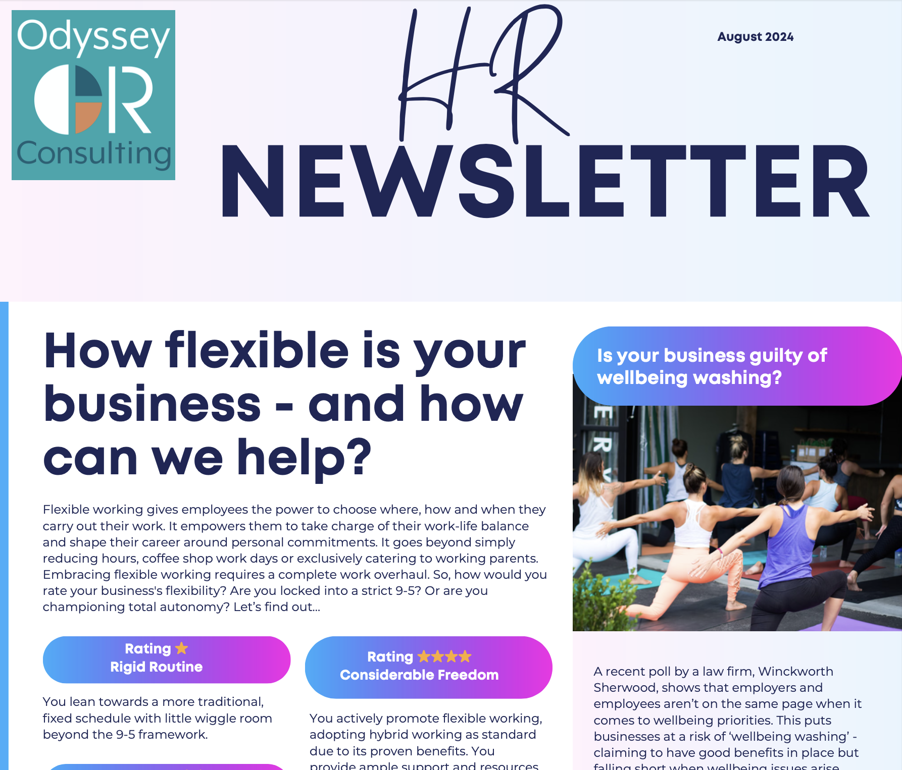 Newsletter August 2024 – How flexible is your business and how can we help?  Flexible working and more.