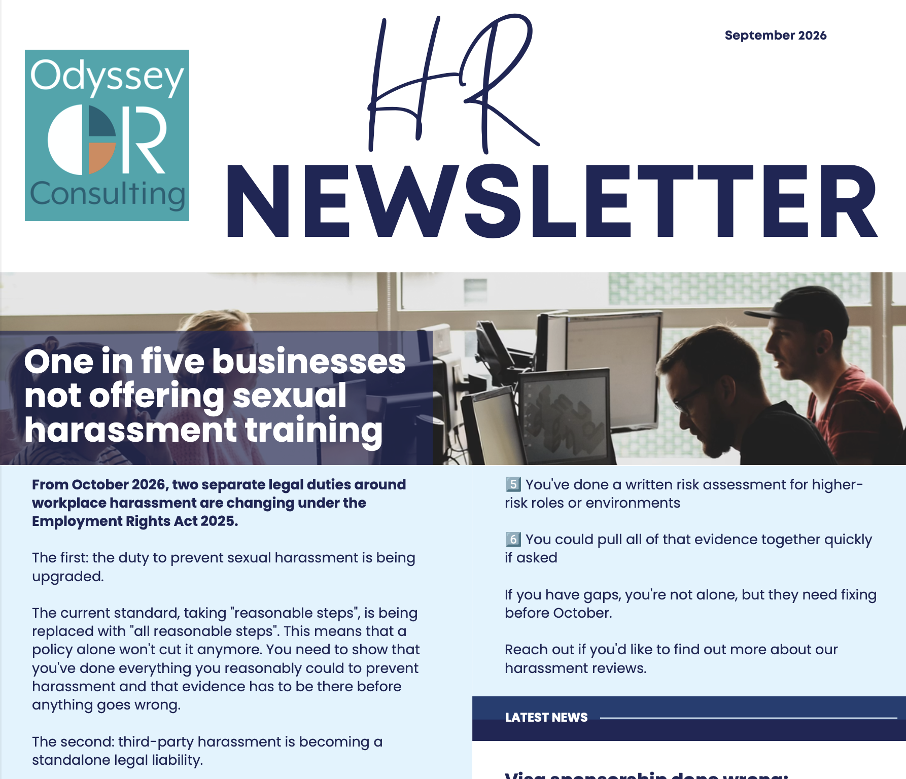 HR Newsletter – September 2026 – Sexual Harassment Training and much more
